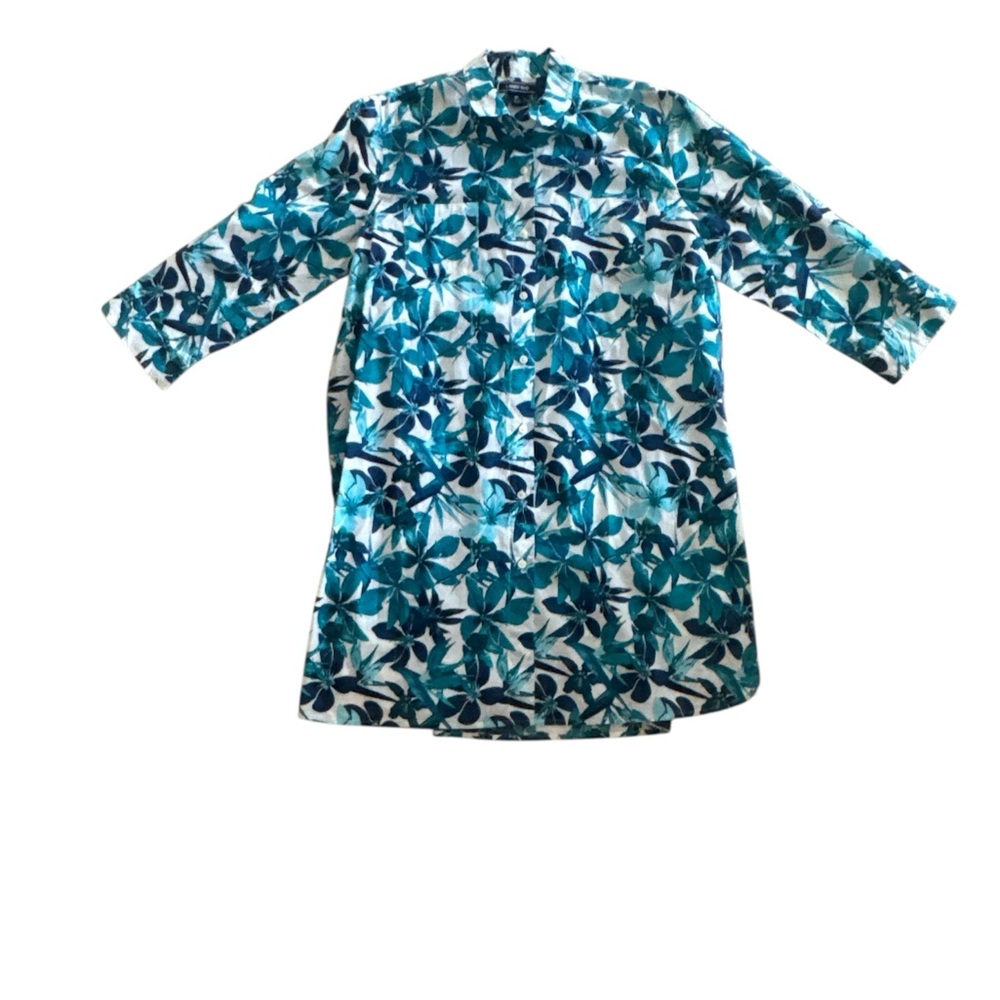 Lands' End Teal and White Floral Dress